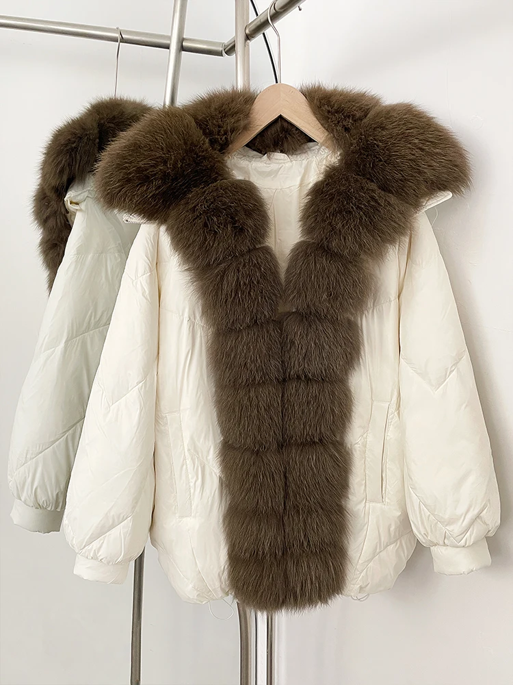 Women 2025 Loose Big Real Fox Fur Goose Down Coat New Autumn Winter Thickened Warm Clothes Female Natural Fur Puffer Jacket