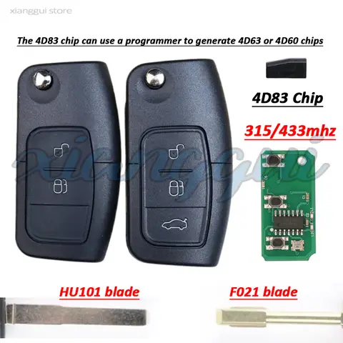 For Ford Mondeo Focus 2 3 Fiesta Max C Galaxy Fusion Ka Chave Connect 4D83 Chip 315/433mhz Car Remote Fob Key Housing Case Shell