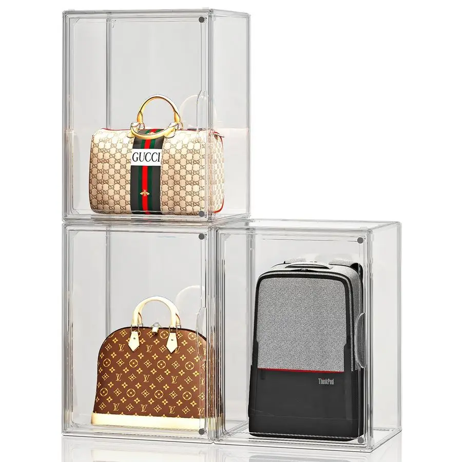 

Органайзер для шкафа, хранилище для сумок, прозрачная акриловая витрина для предметов коллекционирования, штабелируемые контейнеры для хранения с магнитной крышкой для