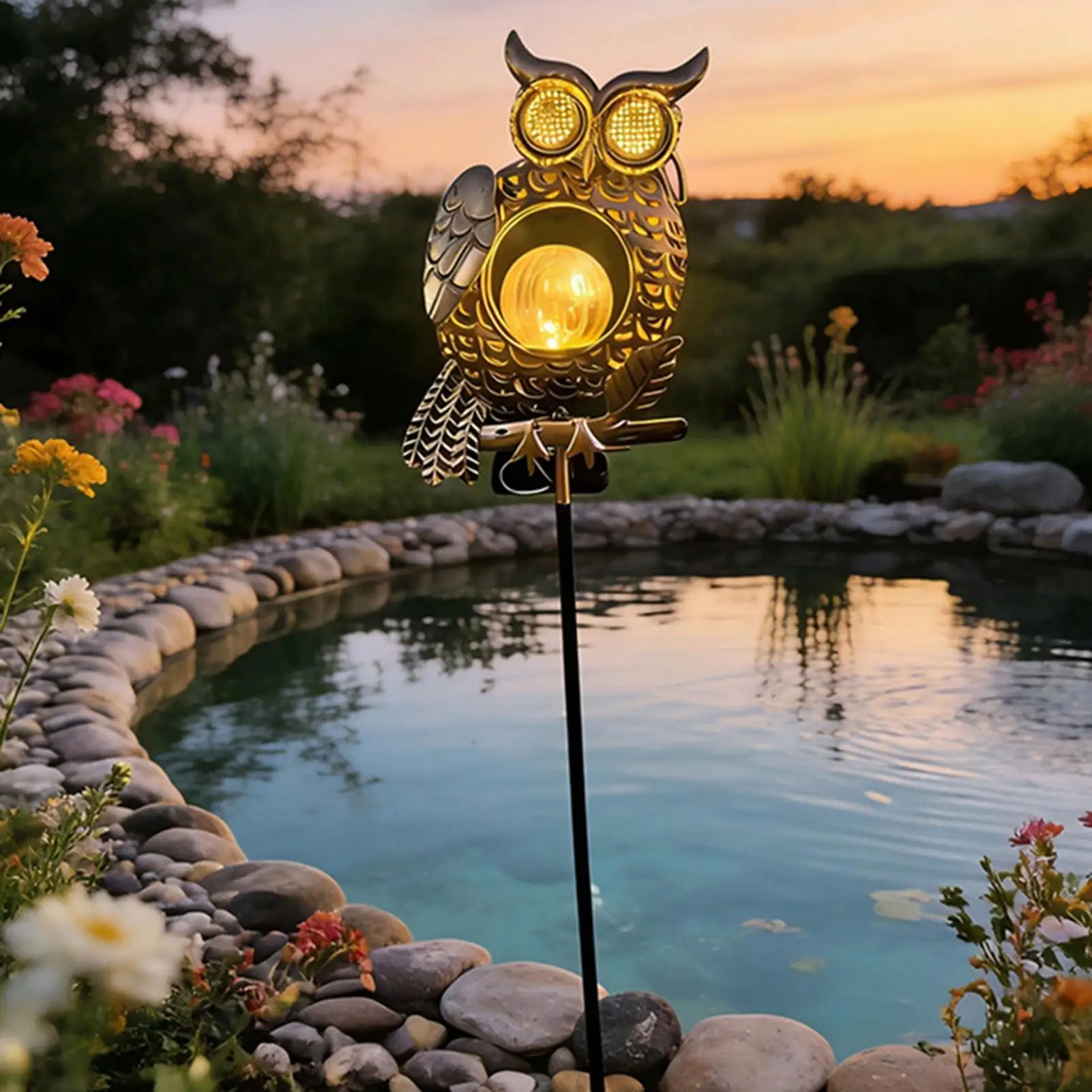 Solar Owls For Outdoors IP65 Waterproof Metal Blinking Yard Art Bird Yard Stakes Patio Decor For Lawn Pathway Porch Backyard