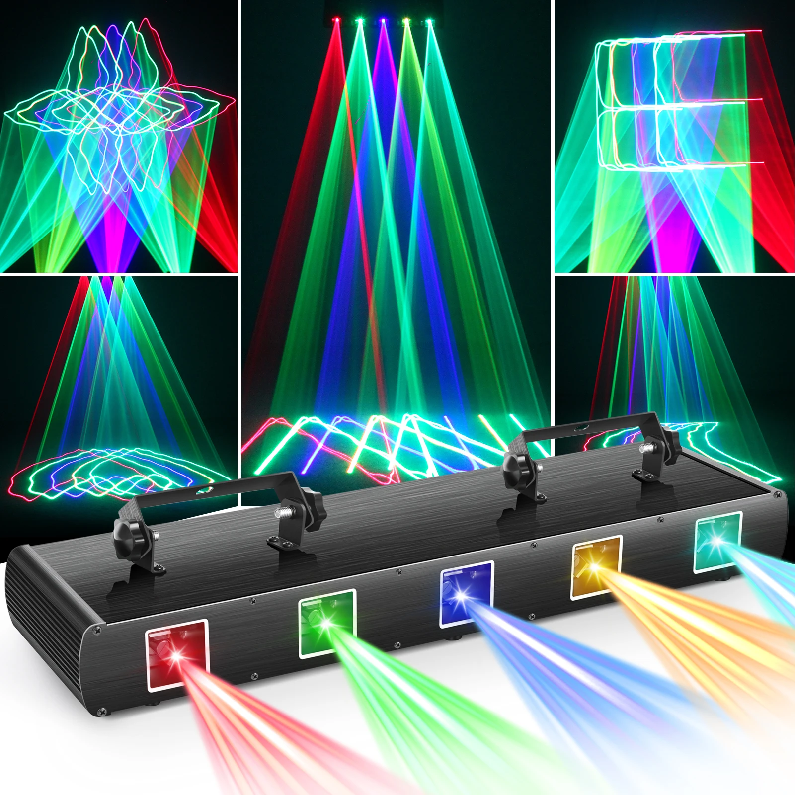 RGB Disco Laser Projetor para Festa, 5 Olhos, DJ Light, Efeito de Palco, Scanner a Laser, Controle de Som para KTV, Concerto, Feriado, Bar, DMX512