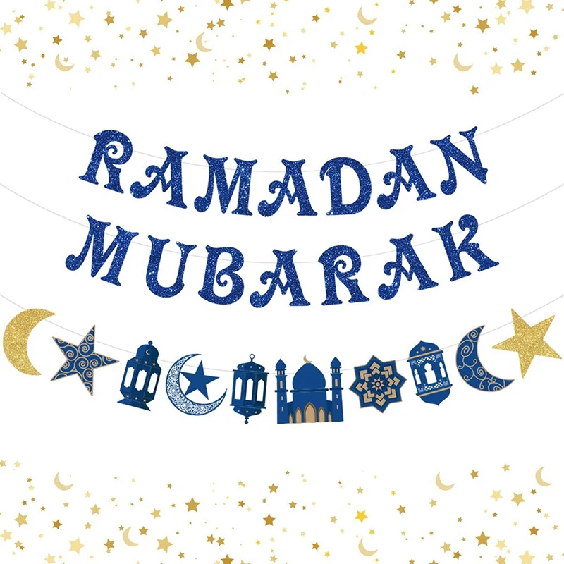 Ramadan Kareem Paper Banner EID Mubarak Star Moon Bunting Garland Hanging Ornament 2025 Islamic Muslim Party Home Decorations