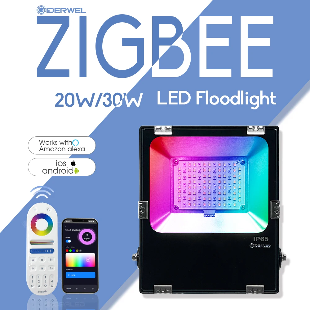 

Waterproof Zigbee Outdoor LED FloodLight 20/30W RGBWW Garden Landscape Lamp Smart Tuya App Alexa Voice RF Remote Control