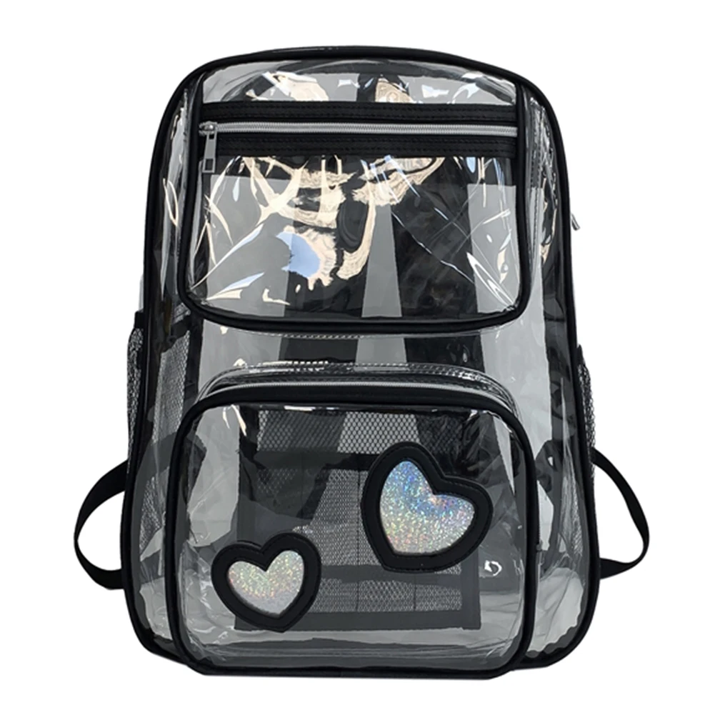 Clear PVC Backpack Transparent School Backpack Heavy Duty See Through Bookbag Large Capacity Multi-pockets for Outdoor Travel