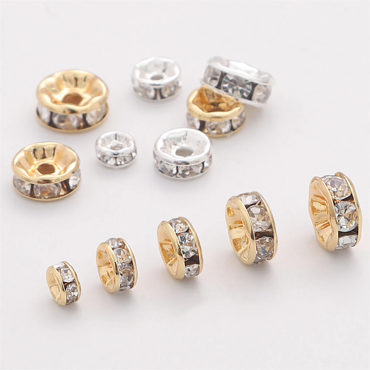 

10pcs 4/5/6/7/8mm 14k Gold Plated Copper Base Rhinestone Rondelles Crystal Spacer Beads for DIY Necklace Bracelet Jewelry Making