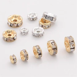 10pcs 4/5/6/7/8mm 14k Gold Plated Copper Base Rhinestone Rondelles Crystal Spacer Beads for DIY Necklace Bracelet Jewelry Making