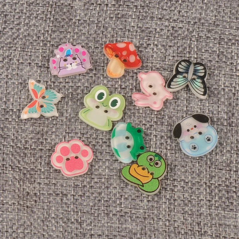 Boutons en résine en forme d'animaux mignons, 12-15mm, boutons imprimés de conception mixte pour projets de bricolage et scrapbooking, 10 pièces, cp4382