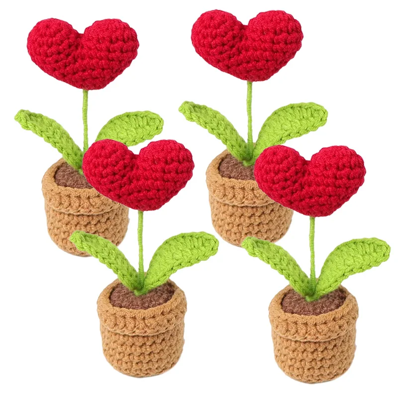 

Handmade Heart-Shaped Felt Potted Plant Valentine's Day Gift Knitted Flower Pot Christmas Mothers Day Gift Home Table Decoration