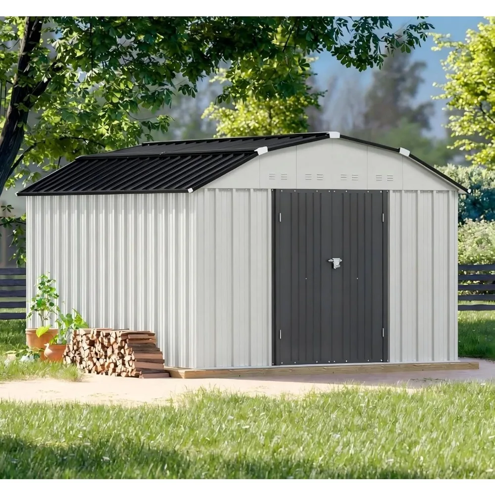

10 X 12 FT Barn Style Metal Storage Shed for Outdoor, Steel Yard Shed with Design of Lockable Doors, Utility and, Customized