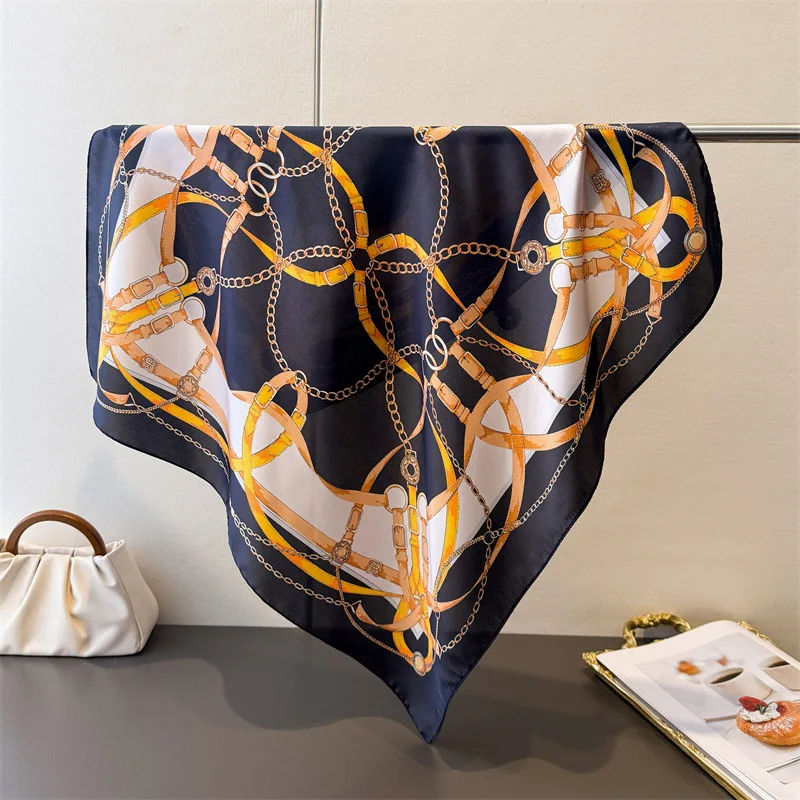 

New 70x70cm Square Kerchief Satin Chain Small Square Silk Scarf Ladies Daily Fashion Free Shipping Neckerchief Bandana Hair Wrap