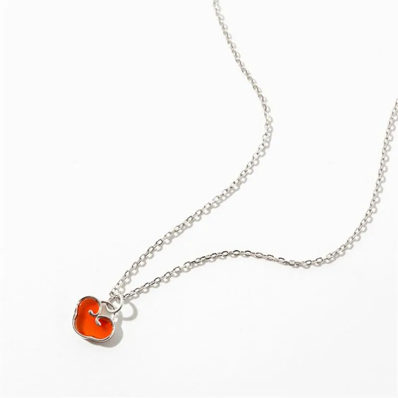 New Fashion Creative Mascot Red Long Life Lock Cute Little Lucky Heart 925 Sterling Silver Chinese Style Necklaces HZX019