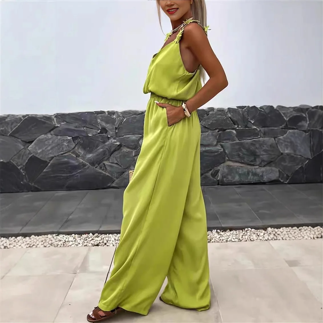

Ladies Off Shoulder Sleeveless Jumpsuit Summer Women Casual Solid Rompers Streetwear Long Playsuits