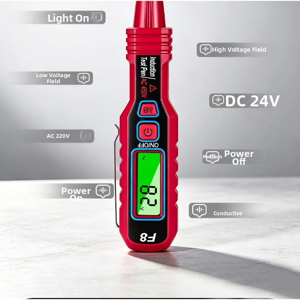 For F8 Digital NCV Voltage Tester Pen Supporting Non-Contact AC Voltage Sensing 11V-450V LED Light and Dual Function Bit Design