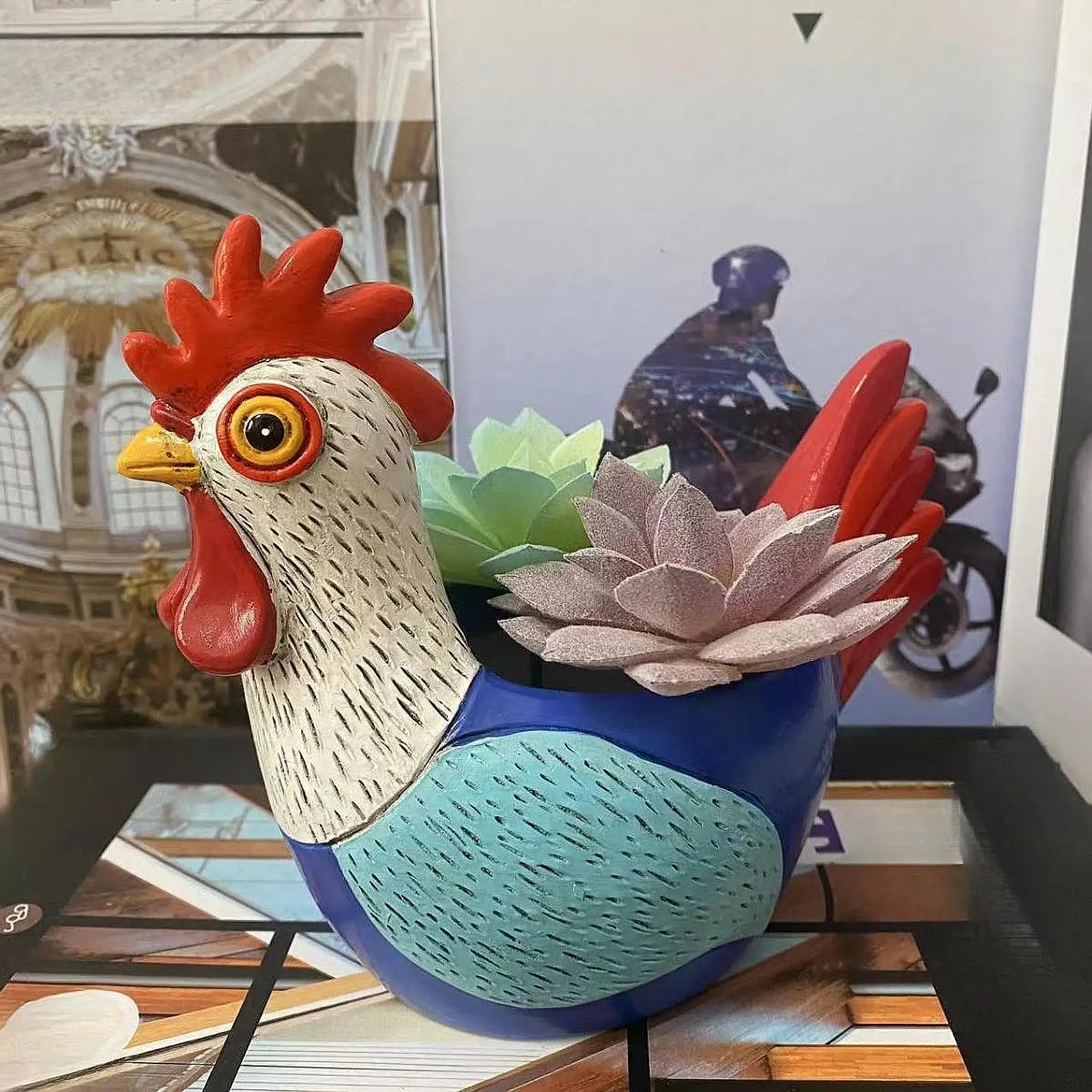 Chicken Flower Pot Plant Pot Chicken Sculpture Resin Ornament Gift Flower Vase