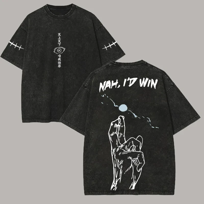 Gojo Nah Id Win T-Shirt Jujutsu Kaisen Herren Vintage Acid Wash Meme Anime Zitat Streetwear Baumwolle Harajuku Tees 2026 Neuer Sommer