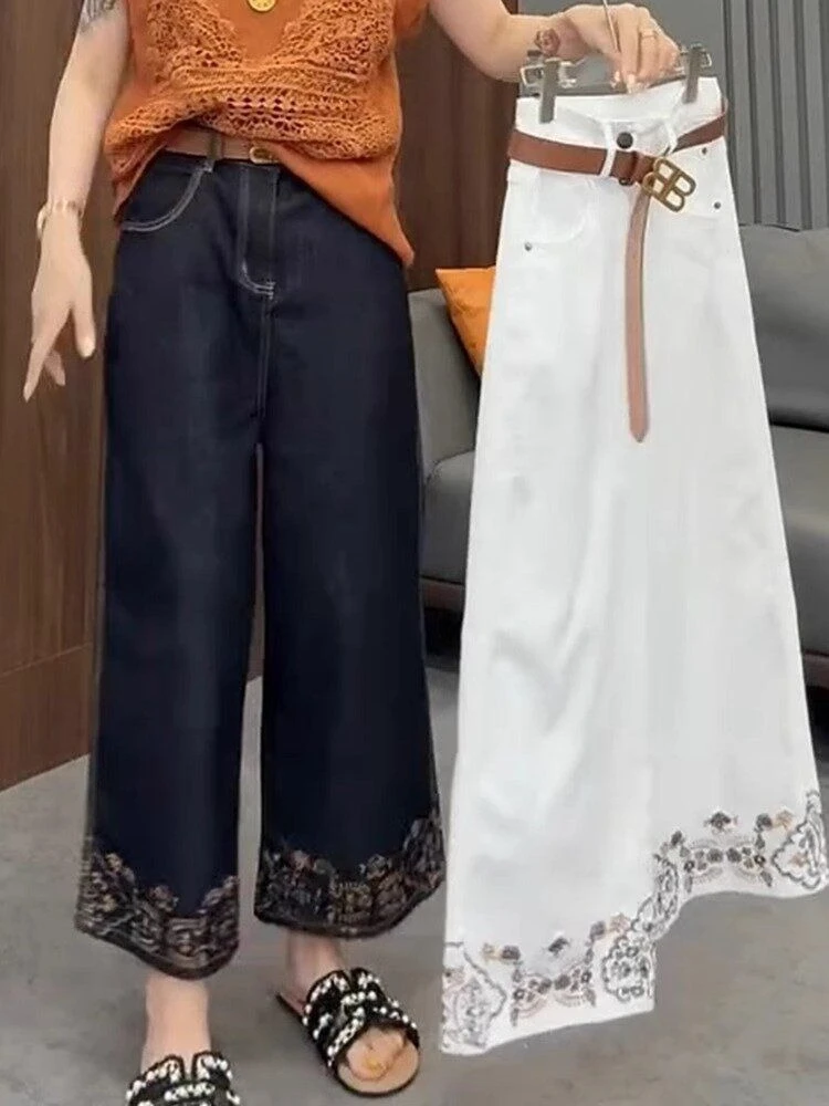 

Large size women's new style jeans for autumn 2025 high waist loose casual versatile wide leg nine cropped pants