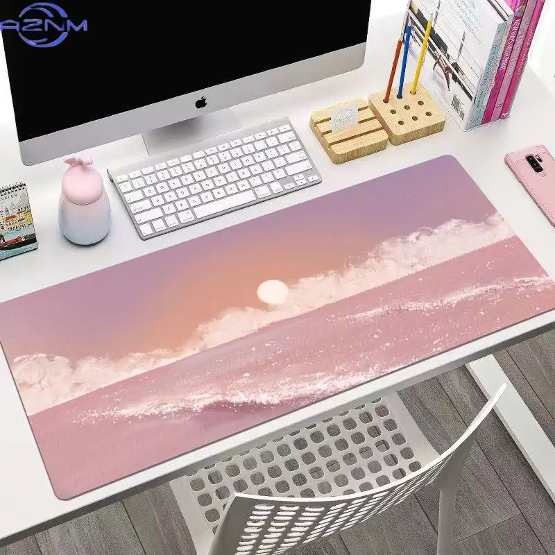 Purple Crescent Moon Cloud Art Desk Mat,Waterproof Non‑Slip Mousepad Aesthetic Dreamy Sky Theme Workspace Decor