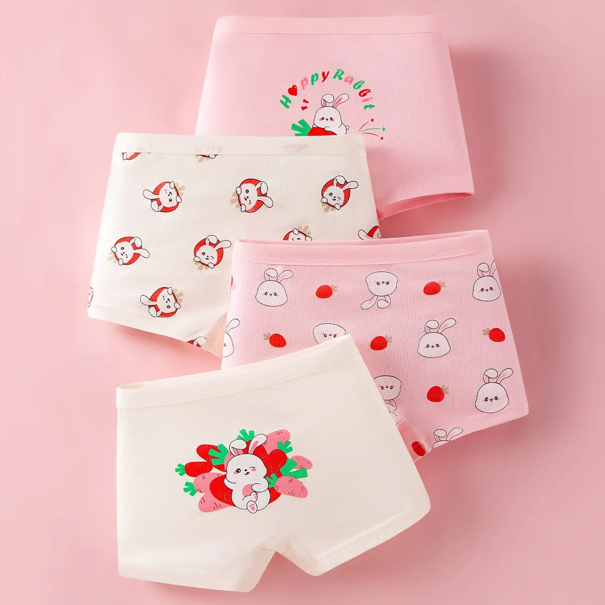 

4Pcs Soft Cotton Girls Panties Non-fading Kids Boxer Shorts Cute Rabbit Print Girl Boyshort Breathable Children Underwear Boxers