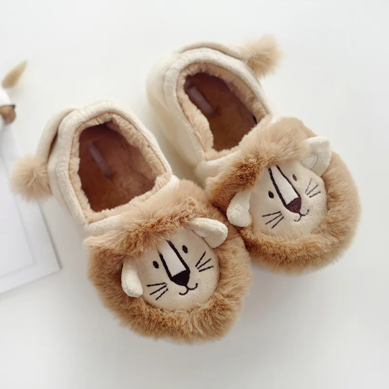 Winter Slippers Thickened Warm Anti Slip Cartoon Brown Lion Shoes Women Cute Cartoon Indoor Home Cotton Slippers сандали женские