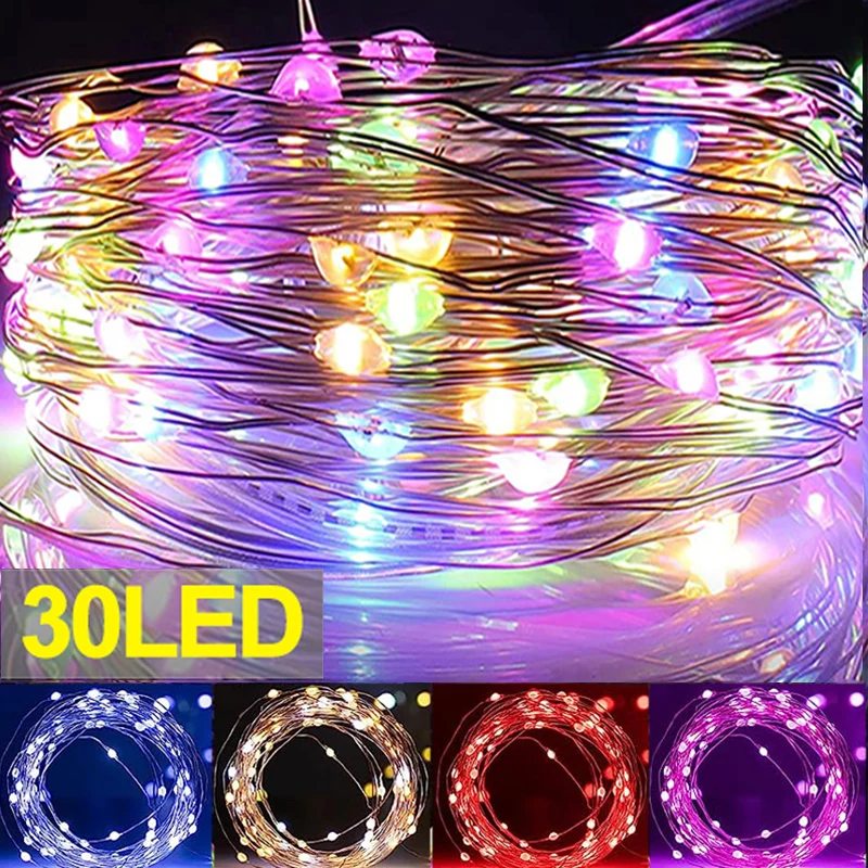 

30LED Copper Wire Fairy Light Battery Operated Garland Light String Christmas Tree Wedding Party Decor Holiday Home Garden Lamp