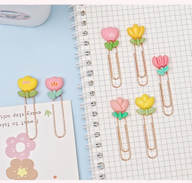 12 Pcs Bookmark Flower Marker Decorative Binder Clips Cute Paperclips Clamp Note Student