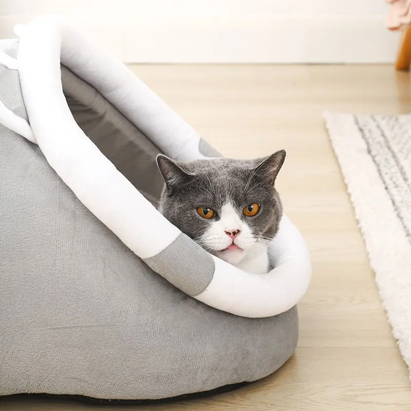 Sweet Cat Bed Warm Pet Basket Cozy Kitten Lounger Cushion Cat House Tent Very Soft Small Dog Mat Bag For Washable Cave Cats Beds