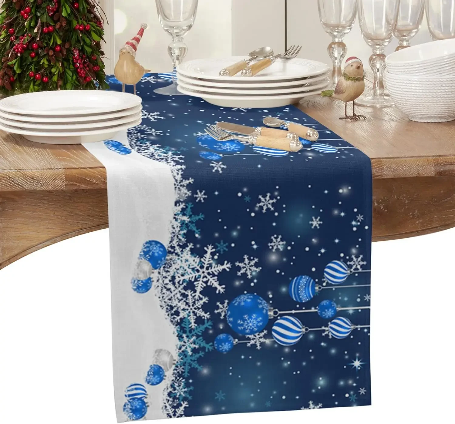 Świąteczna kula w kształcie płatka śniegu Lniany stół Runenrs Komoda Szaliki Dekoracja stołu Zimowe świąteczne bieżniki na stół Dekoracje świąteczne