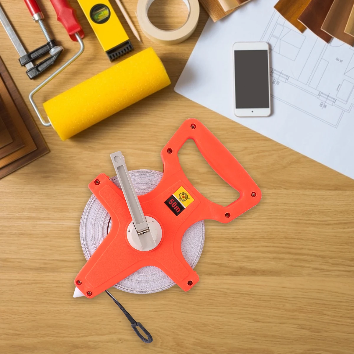 

50M H cranked Steel Frame Ruler Tape Measures Construction Engineering Meter Durable Vinyl Coating Impact Resistant Plastic Long