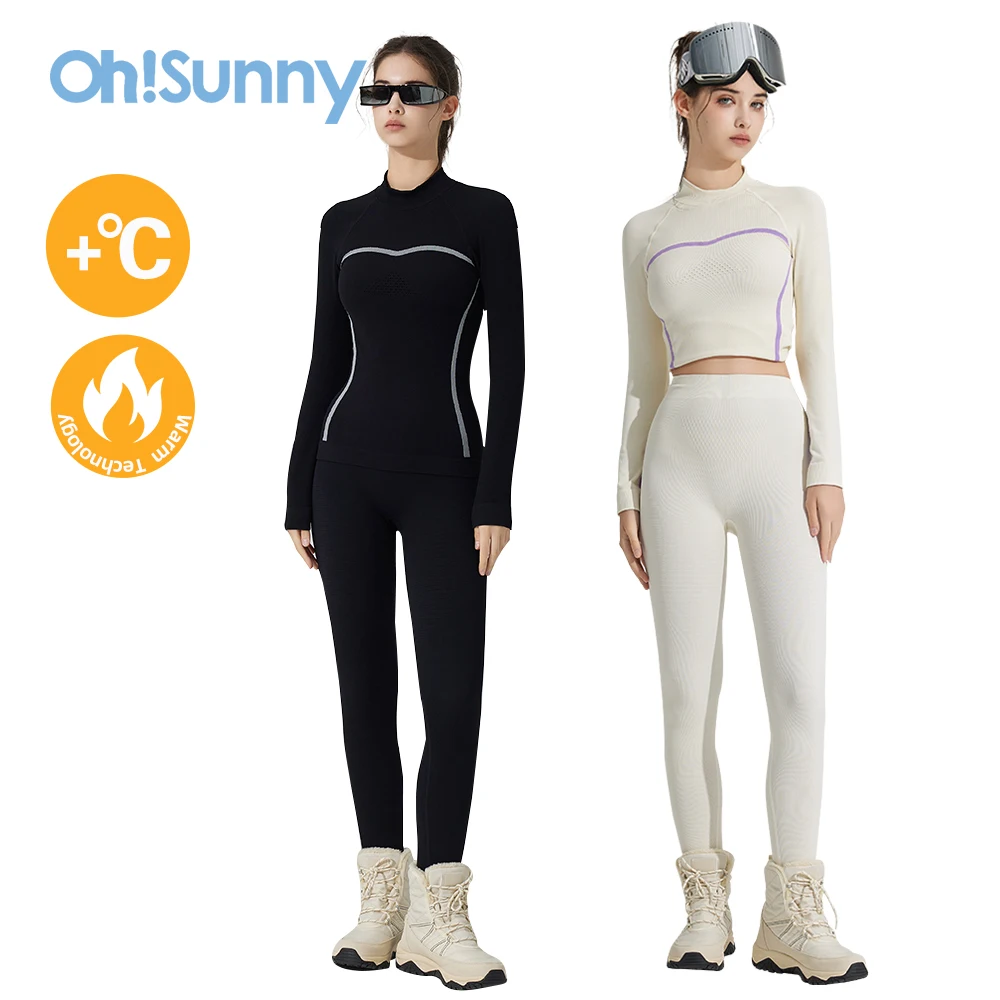 OhSunny Thermal Ski Underwear for Woman Base Layer Sets Winter Lightweight Warm Slim Athletic Top Pants 2 Piece Lingerie