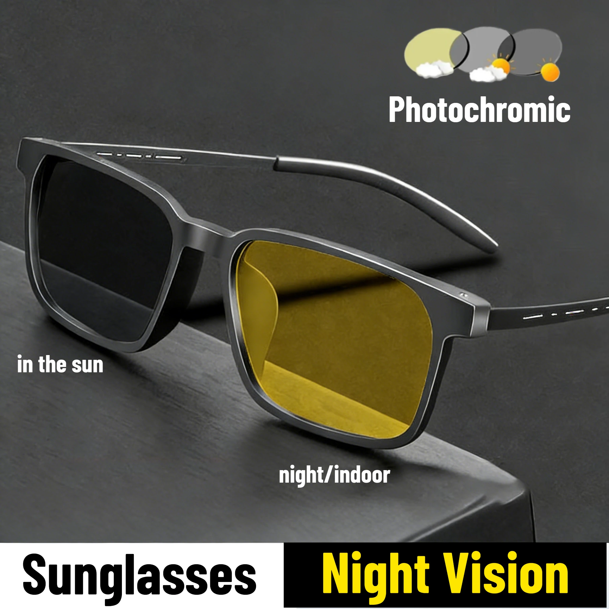 

Men's Women's Fashion New Photochromic Night Vision Sunglasses Outdoor Sports Driving Glasses Square Frame UV400 Sunglasses