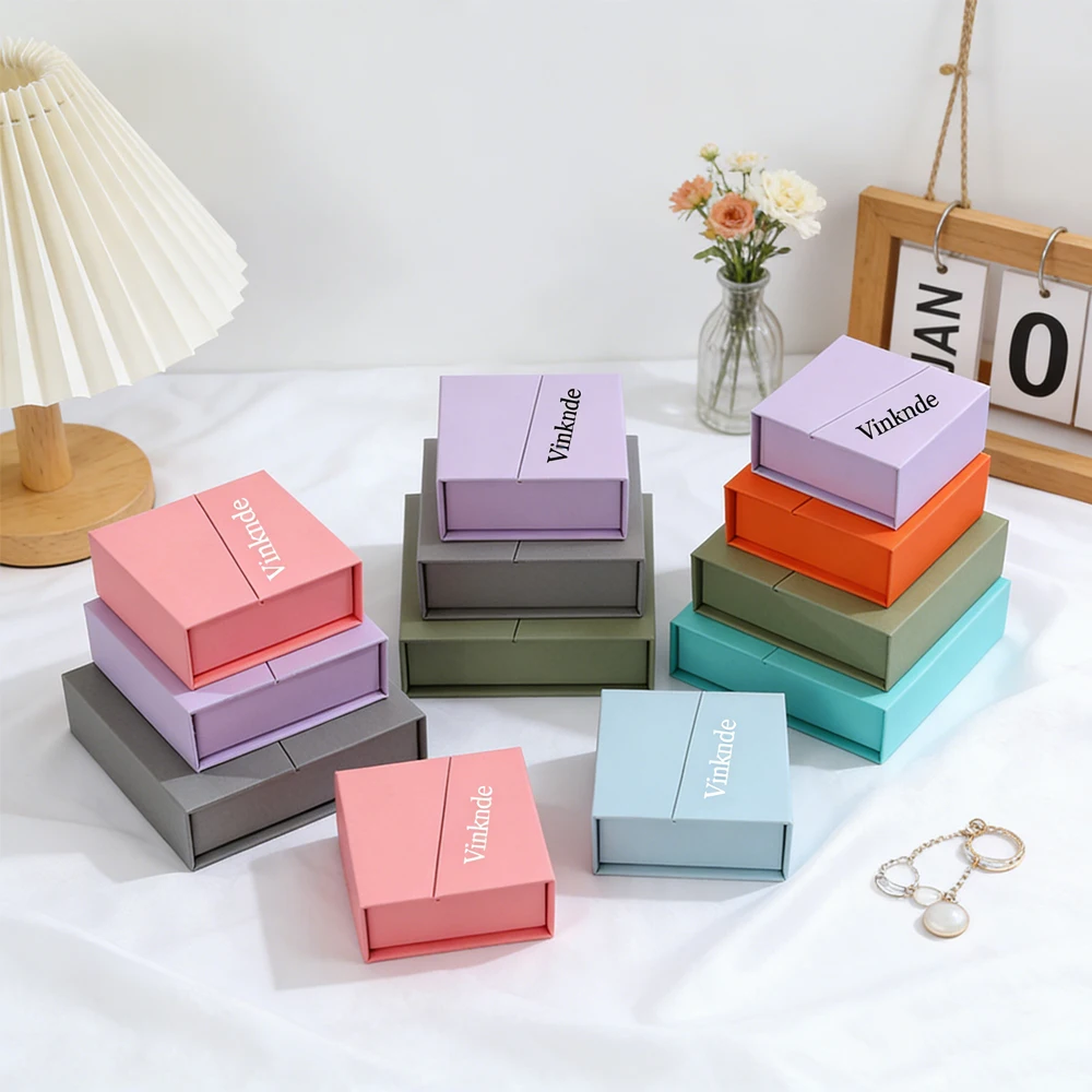 

10pcs Personalized Logo Jewelry Gift Magnet Boxes With Black Sponge For Earrings Rings Studs Pendant Bracelet Storage Organizer