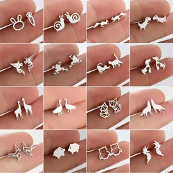 Multiple Stainless Steel Animal Stud Earrings Women Minimalist Rabbit Dog Cat Dinosaur Earings Piercing Jewelry Snail Oorbellen