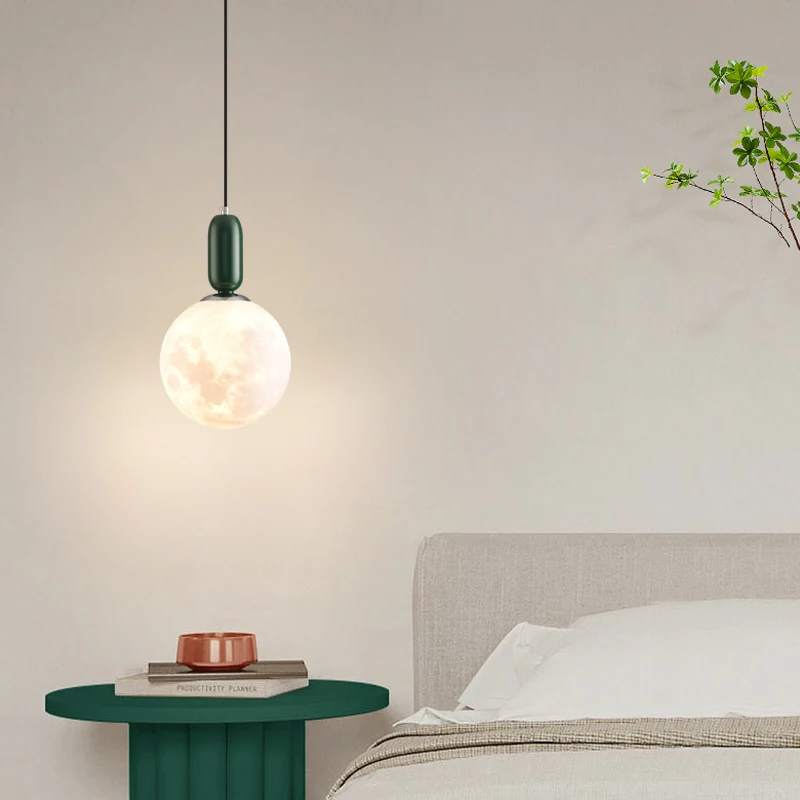 Lámpara Led colgante con forma de luna para habitación de niños, candelabro moderno con forma de cabeza de cama, luz de línea larga para dormitorio