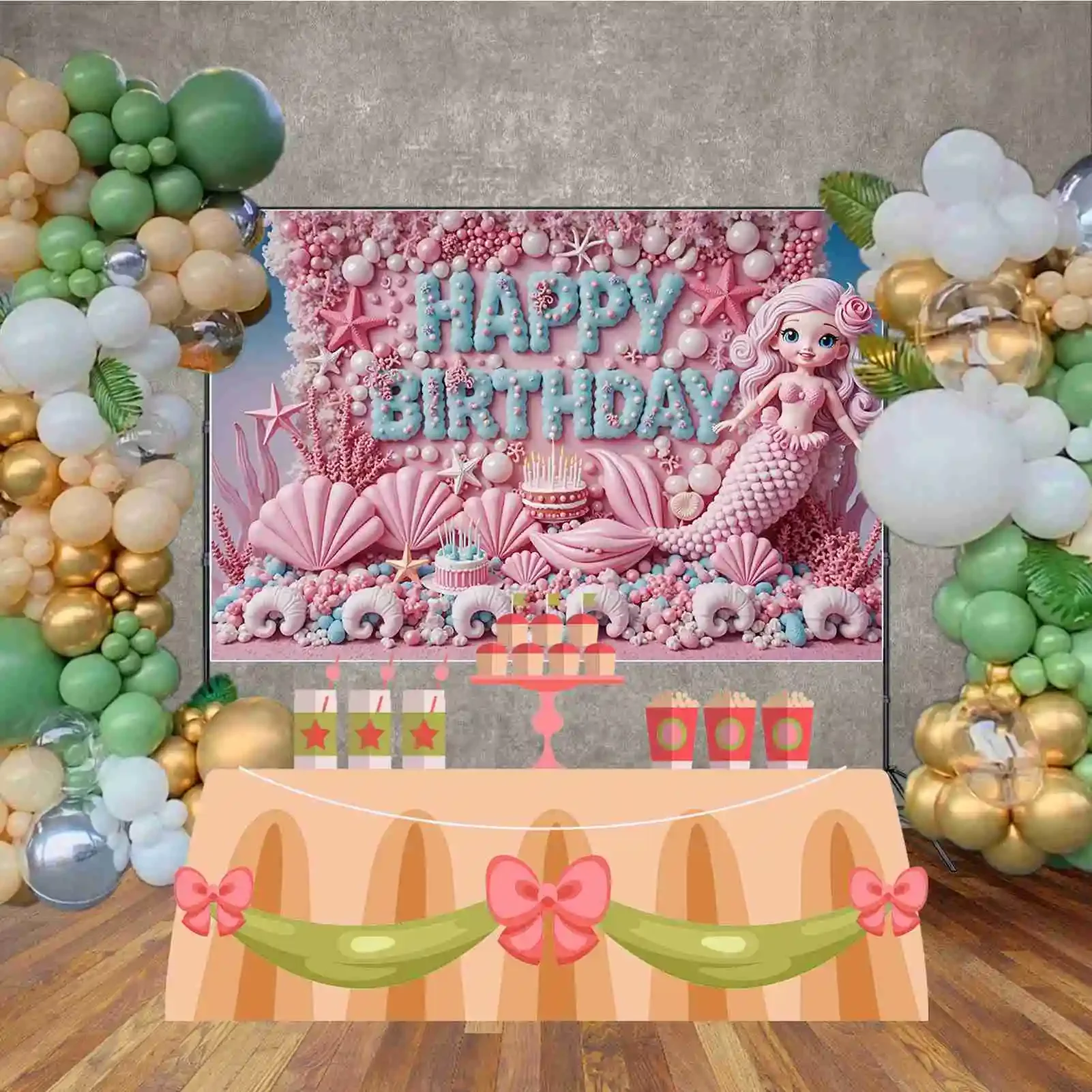 MOON.QG Children Unicorn Balloons Birthday Party Decorations Background Butterfly Mermaid Rainbow Princess Photo Studio Backdrop