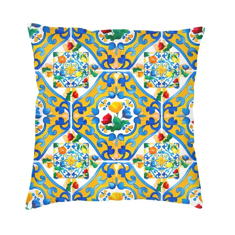 Custom Summer Fruit Lemons Italian Tiles Pillow Case Home Decorative Cushion Cover Throw Pillow for Car Double-sided Printing