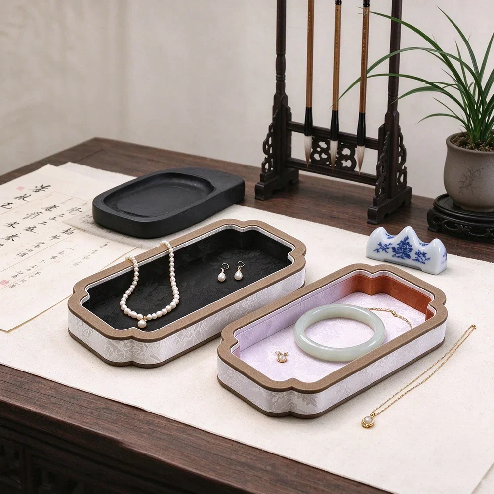 3Pcs Vintage Court Floral Satin Jewelry Tray Set for Rings Earrings Bracelets Elegant Pattern Desktop Display Organizer