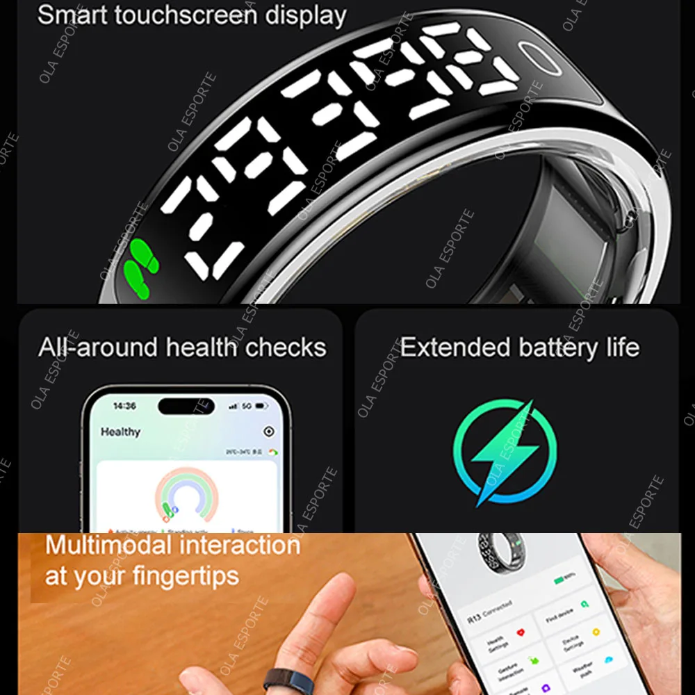 2025 Smart Ring Men Women LED Display Screen Heart Rate Blood Oxygen Monitor 5ATM Waterproof Multi Sports Mode Gifts For Andorid