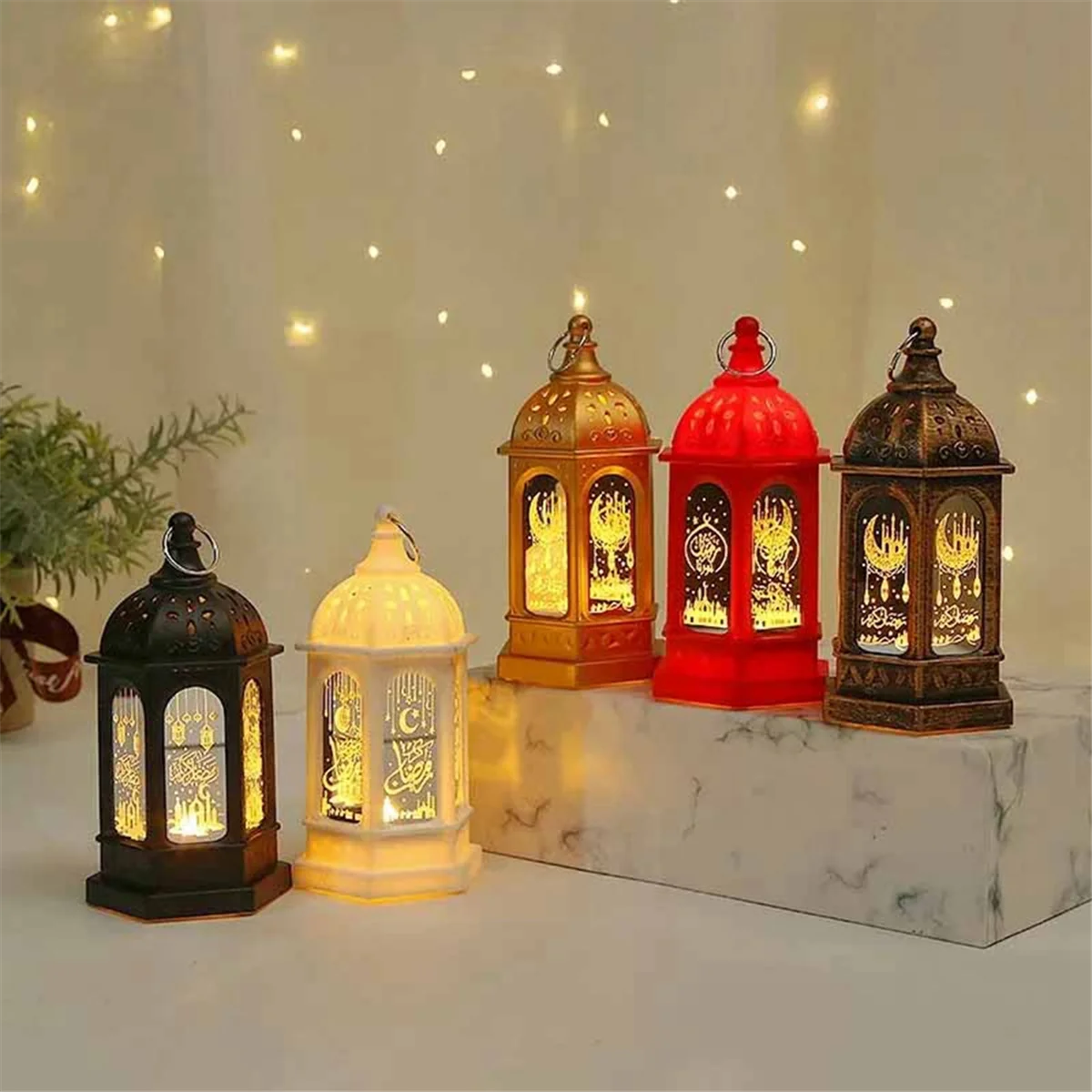 ABZV-Eid Mubarak Led Lantern Ornaments Ramadan Lantern Nightlight Lighting Home Decorations Ramadan Festival Party Gifts,A