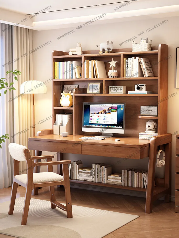 

Solid wood bookshelf integrated household bedroom bed computer desk