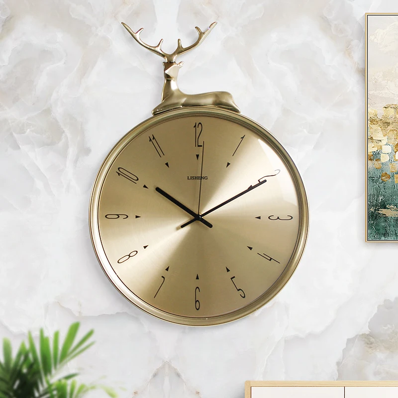 Nordic Design Wall Clock Metal Modern Large Clocks Wall Home Decor Bedroom Luxury Fawn Gold Wall Art Orologio Room Decoraion W