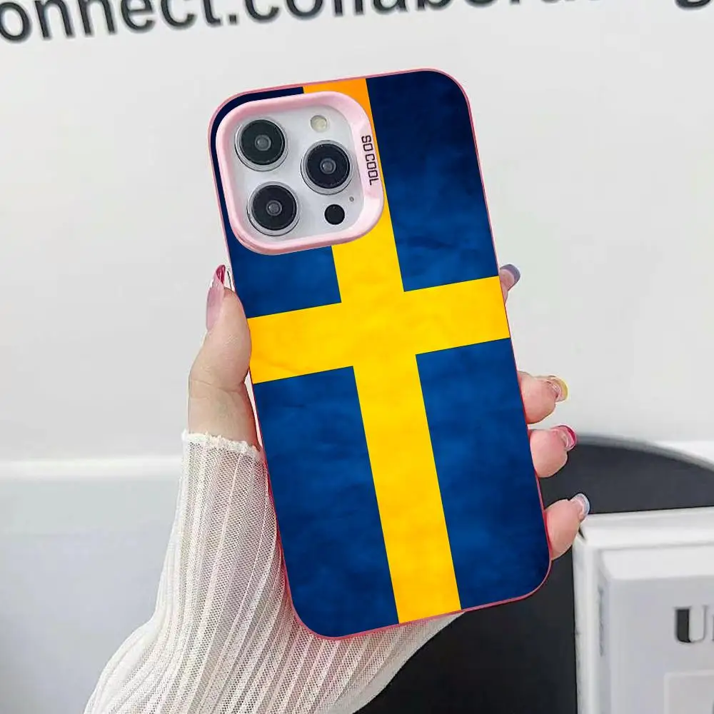 Sweden Flag Mobile Cell Phone Case for iPhone 17 16 15 14 13 12 11 X XR XS 8 7 Pro Max Plus Translucent Pink Cover Cover Luxury