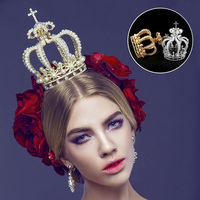 Elegant Cross Crown Crystal With Pearl Tiaras Bride Womens Head Band Vintage Baroque Royal Hairband Wedding Hair Accessories