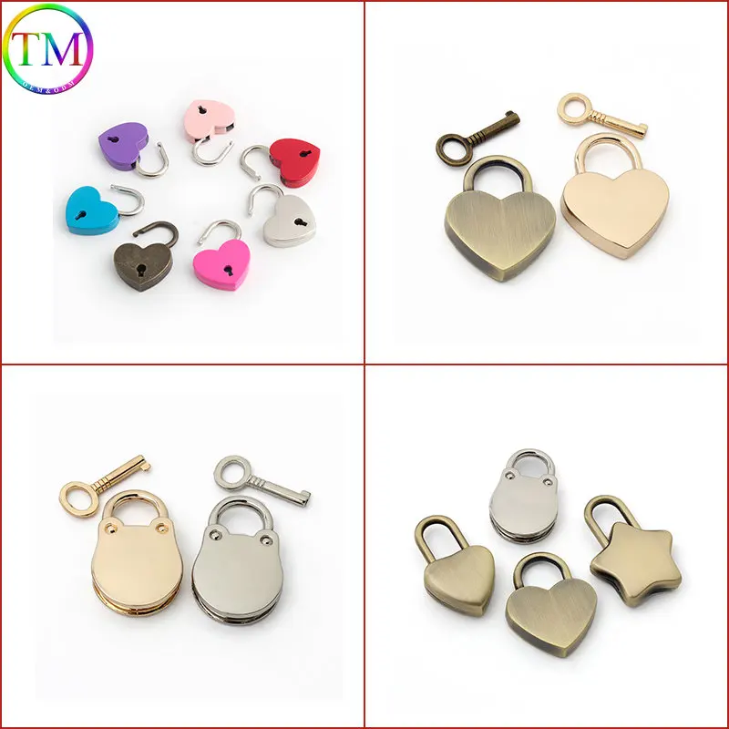 10 pezzi fibbia a forma di cuore chiusura in metallo Turn Lock Twist Locks con chiave fai da te borsa da donna borsa accessorio Hardware decorativo