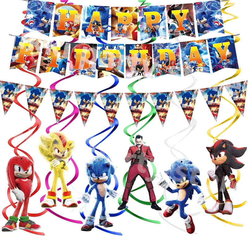 Sonic Banner the Hedgehog Toys Party Streamers Happy Birthday Party Favors Tło Baby Shower Supplies Kids Boys Gifts Toys