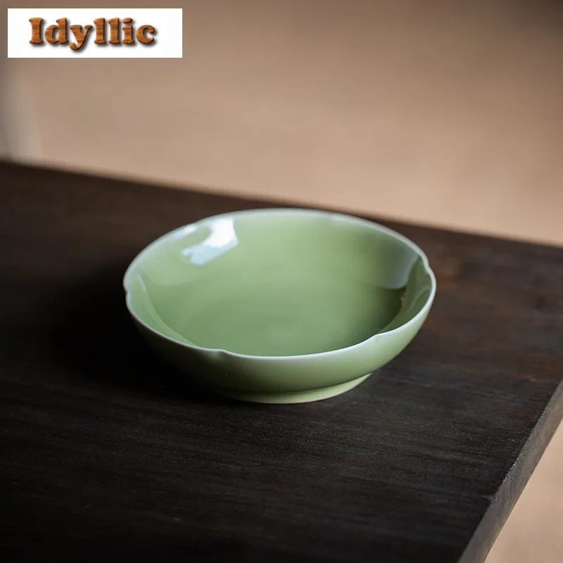 

Secret Colored Glazed Flower Mouth Pot Bearing Holder Zisha Pot Support Dry Bubble Table Tea Tray Coasters Cha Fruit Snack Plate
