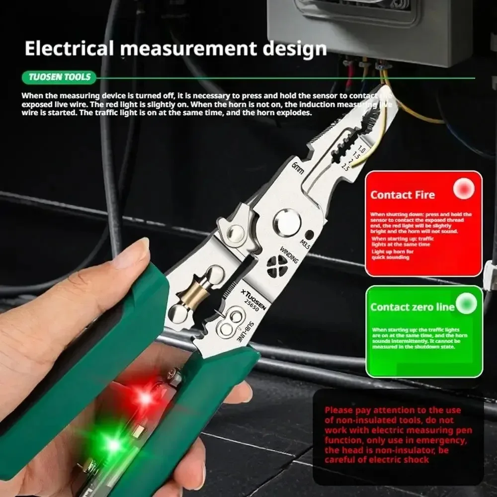 New Multifunctional Wire Stripper with Voltage Tester Electrician Pliers for Wire Stripping Crimping Splitting Winding Tool