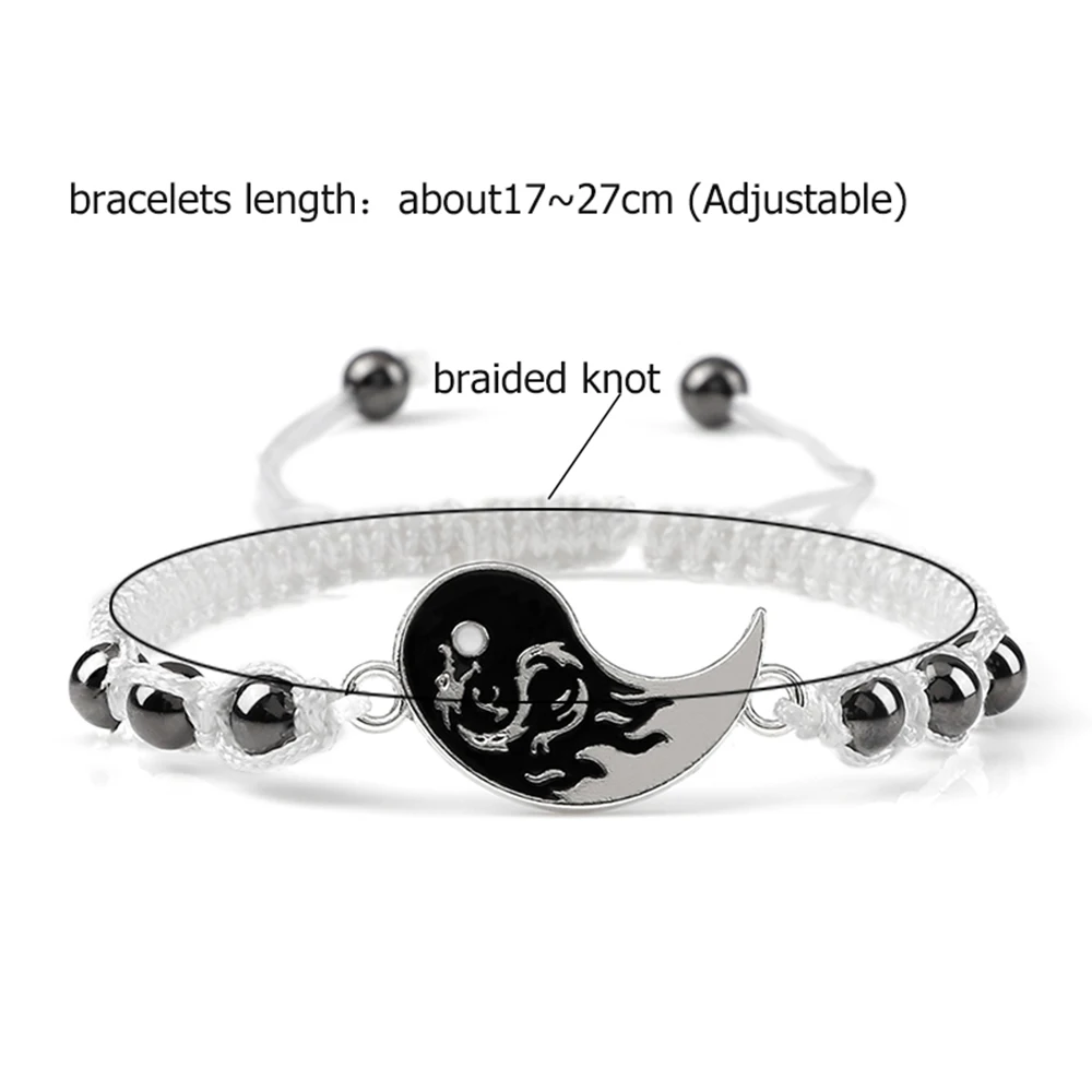 Vintage zwart-wit handgemaakte armband Dragon Tai Chi Yin Yang verstelbare gevlochten armbanden charme dames heren sieraden vriendschapsgeschenk