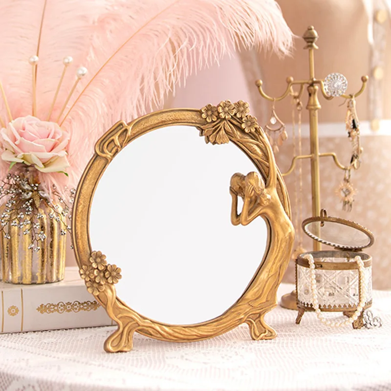 European Maid Makeup Dressing Table Decorative Creative Mirror, Resin Handicraft Ornament