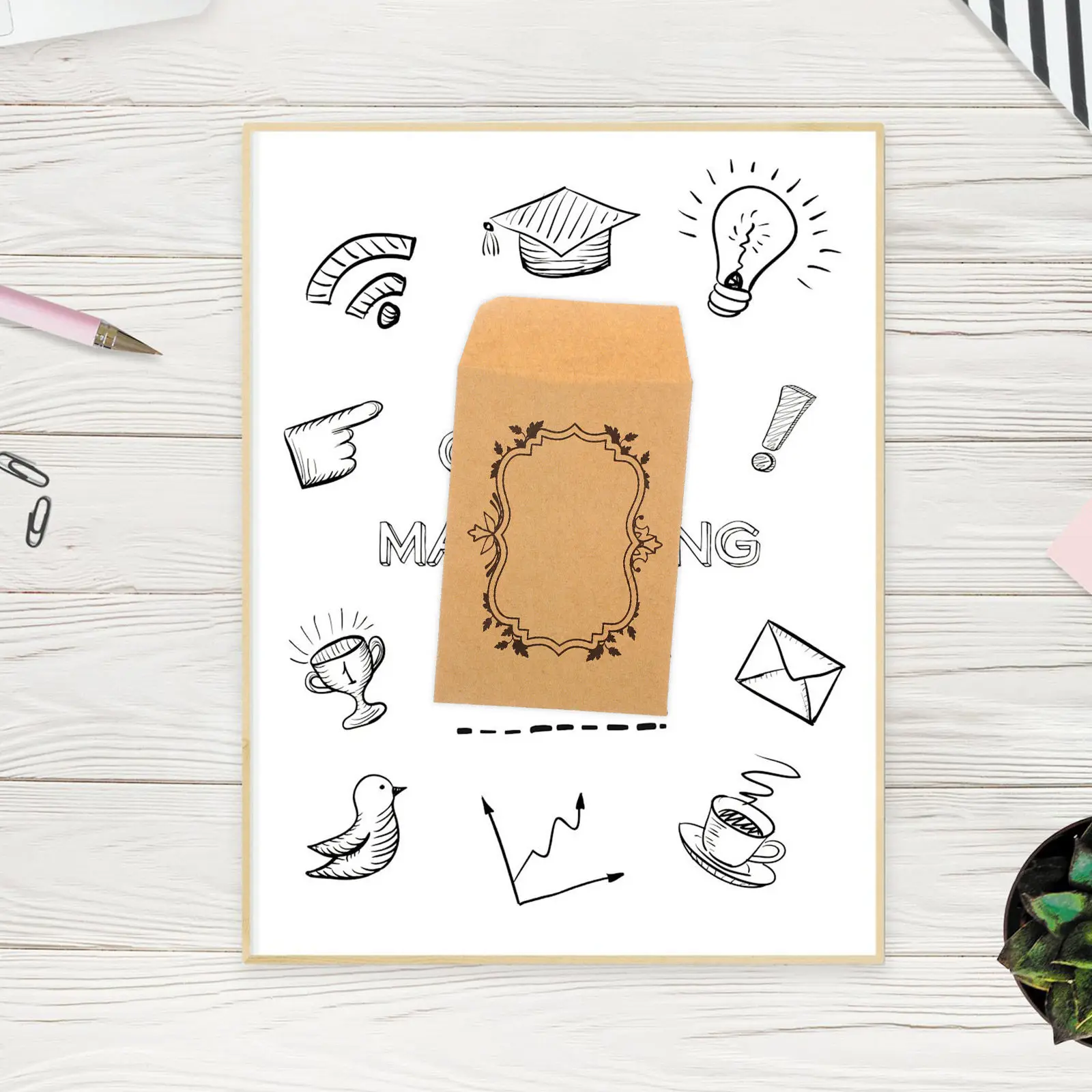 

50Pcs Brown Kraft Envelopes Self Sealing Compact Mini Money Envelopes for Cash Budgeting Coins Office Supplies Craft Storage