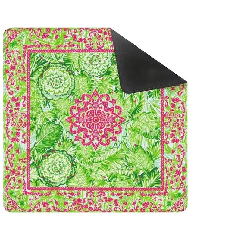 VIKAMA Green Tropical Flower Mandala Mahjong Table Mat Anti-slip, Noise-reducing, Washable Chess Table Cover, Desk Decoration